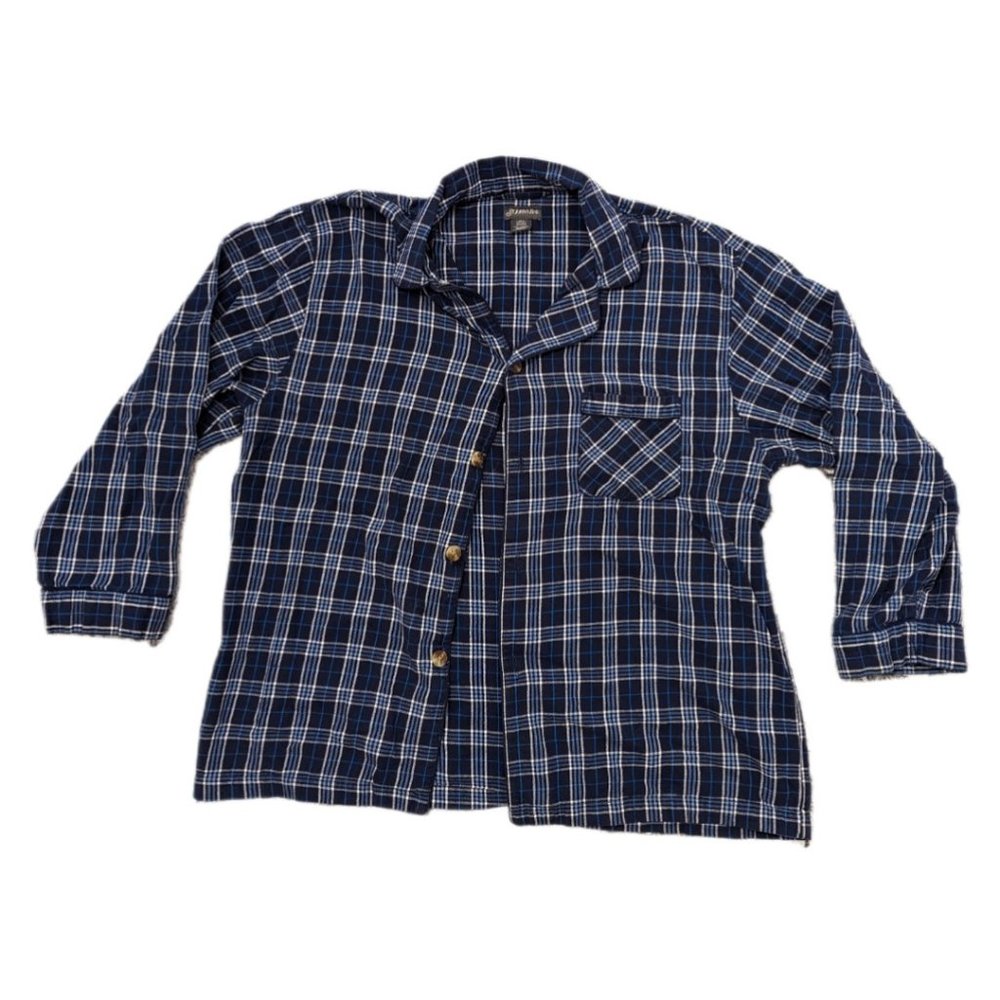 St. John's Bay | 100% Cotton Blue Plaid Long-Sleeve Flannel | Men's Large
